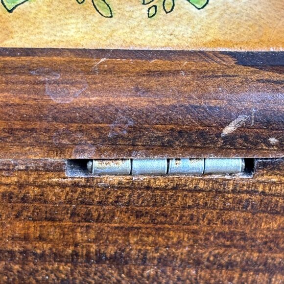 Vintage Wood Jewelry Box Floral Faux Leather Top Trinket Box with Rose Design - Picture 7 of 16